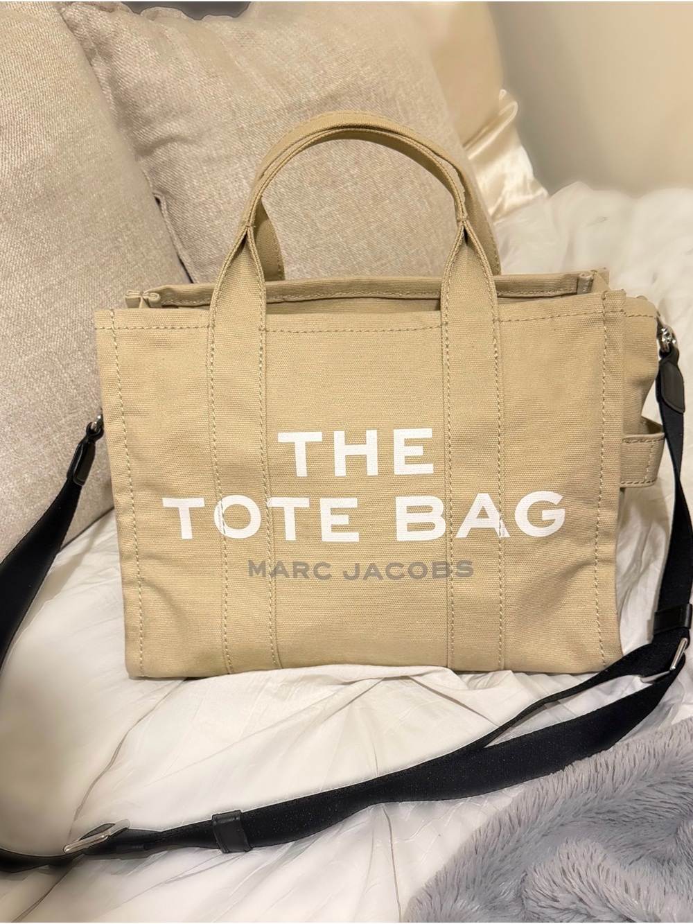 Marc Jacobs Beige Canvas 'The Tote Bag' with Black Strap